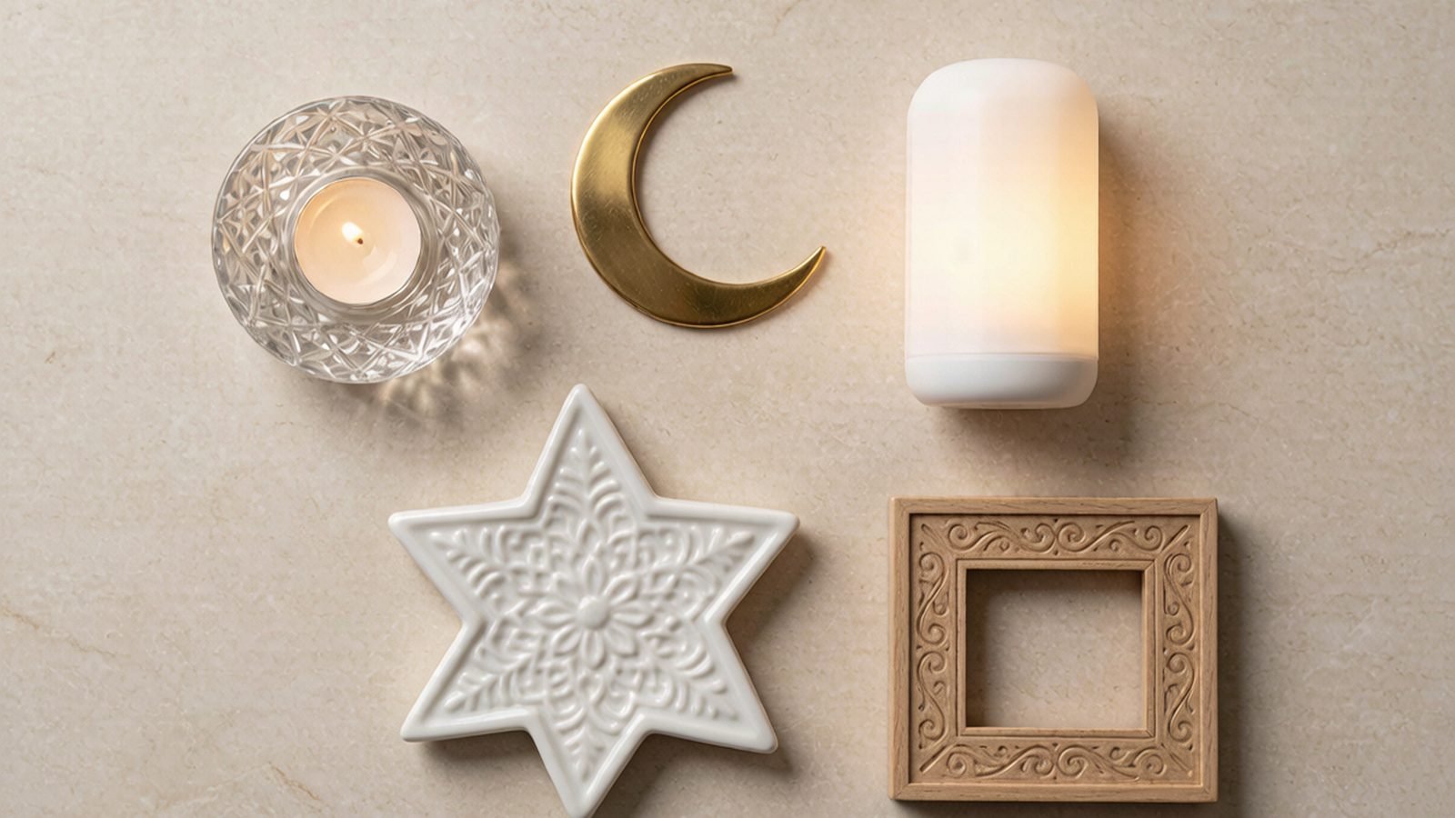 Islamic decorative ornaments flat lay